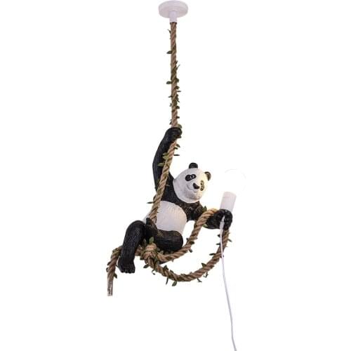Creative Resin Panda Light Animal Loft Industrial Kitchen Light Fixture Hemp Rope Hanging Lamp Restaurant Home Decor Luminaire