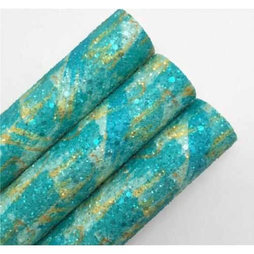 LEOsyntheticoDIY Water Green Chunky Glitter Vinyl Fabric Sheet Felt Backing Synthetic Leather Faux Vinil DIY A4 SIZE R100B
