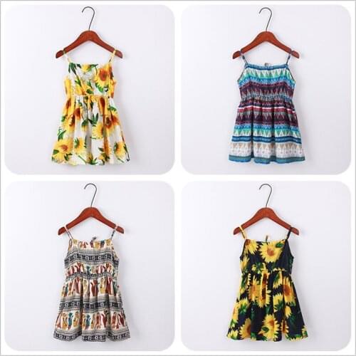 Floral Print Summer Dress Girls 100% Cotton Vest Sling Dress Teenage Girl Beach Dress Partydress Kids Bohemian Sundress Vacation