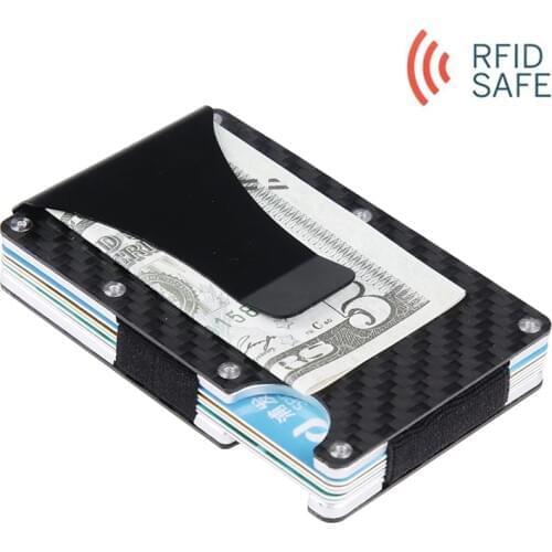 Mens Carbon Fiber Credit Card Holder RFID Non-scan Metal Wallet Purse Male Business Card Holder Carteira Masculina Billetera