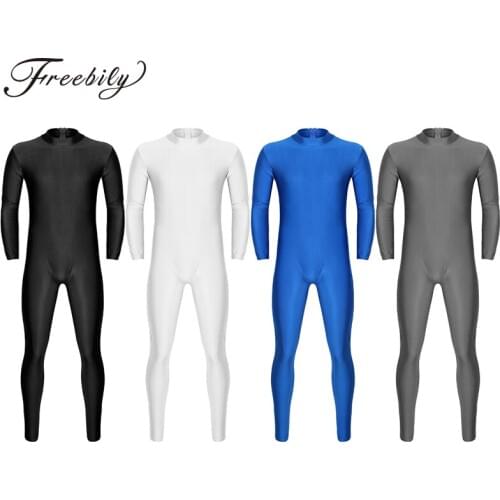 Mens Long Sleeve Unitard Bodysuit Man Spandex Lycra Unitard Adult Mock Neck Bodysuit Full Length Dancewear Ballet Leotard