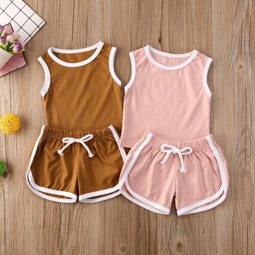 New 2Pcs Summer Toddler Kid Solid Clothes Baby Girl Top T-shirt Shorts Outfits