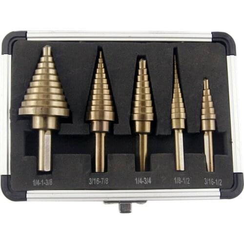 New 5-piece Step Drill In Aluminum Box Triangular Shank Hole Reaming Wide Range Of Applications High Speed Steel Drill