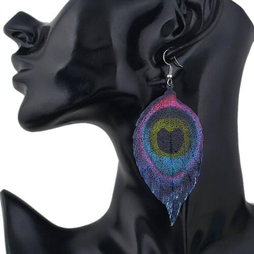 New Exaggerated Colorful Hollow Big Feather Pendants Long Drop Earrings for Women Girls Fashion Bohemia Jewelry