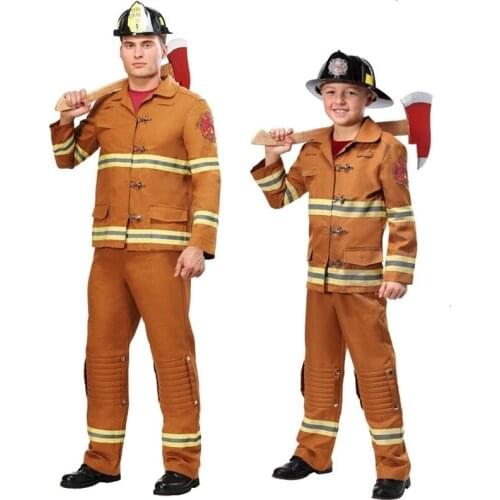 New Firefighter Cosplay Halloween Costumes for Kids Children Fire Police Clothing Fireman Uniform for Boy Costume Set