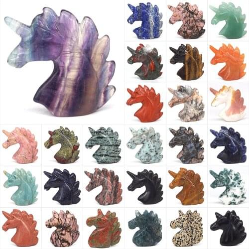 Wholesale Unicorn Figurine Statue Natural Stone Crystal Reiki Healing Quartz Carving Ornament Gift Home Decoration Collectible