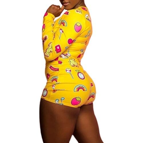 Sexy Pyjamas Jumpsuit Sleepwear Summer Women Leopard Long Sleeve Short Onesi Pajamas For Adults Nightwear Lingerie Plus Size