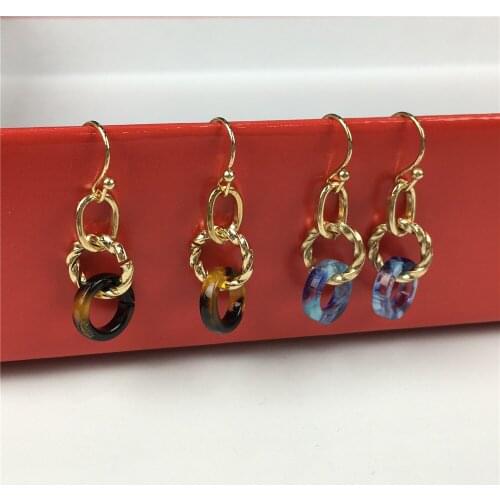 Gorgeous Gold Color Plating Marble Brown Blue Circle with Metallic Circle Drop Earrings For Women Girl Casual Boho Cute Jewelry