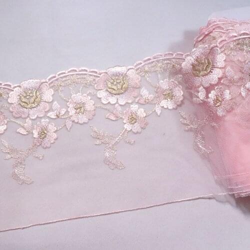 1Meter 17CM Wide Purple Flowers Embroidered Lace Trim Soft Mesh Fabric For Lingerie Underwear Bra Curtains Dress Decor Handmade