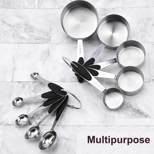 10Pcs Stainless Steel Silicone Stackable Measuring Cups and Spoons Set Kitchen Essentials