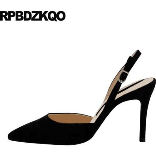 High heels 2019 cheap casual shoes women suede pumps size 4 34 scarpin discount medium black slingback 3 inch pointed toe thin