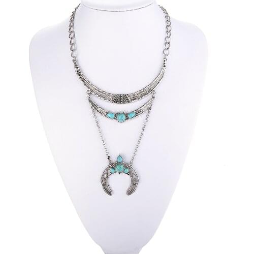 Vintage Alloy Crescent Pendants Choker Necklace For Women Chunky Metal Statement Chain Choker Collar Fashion Jewelry Colliers