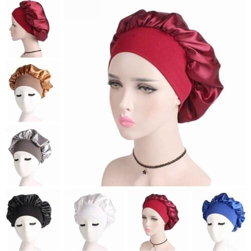 Womens Satin Solid Wide-brimmed Sleeping Hat Night Sleep Cap Hair Care Bonnet Nightcap For Women Men Unisex Cap Bonnet