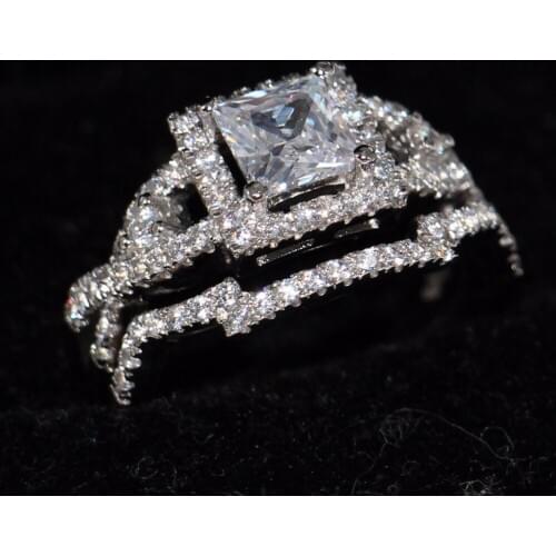 Victoria Original Desgin Luxury Jewelry 925 Sterling Silver Princess Cut 5A Zirconia CZ Square Women Wedding Bridal Ring Set