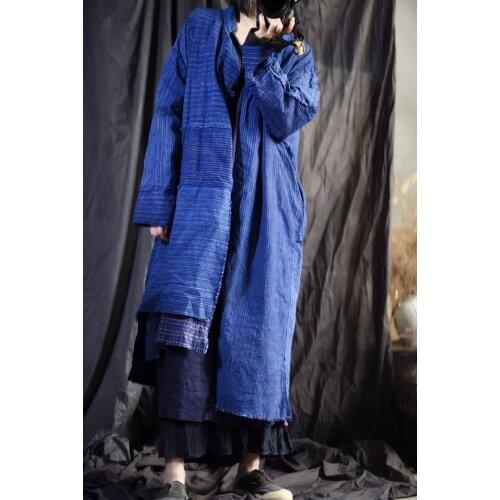 Women Loose Patchwork Irregular Length Trench Coat Outerwear Spliced Long Coat Female 2020 Loose Topcoat Coarse Linen