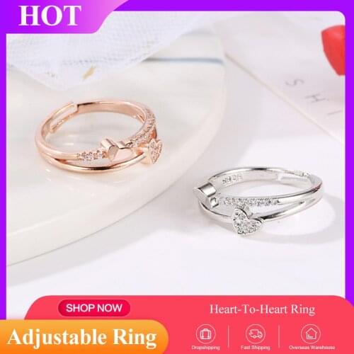 Rose Gold And Ring Womens Heart-shaped Inlaid Gift Heart-to-heart Opening Adjustable Ring