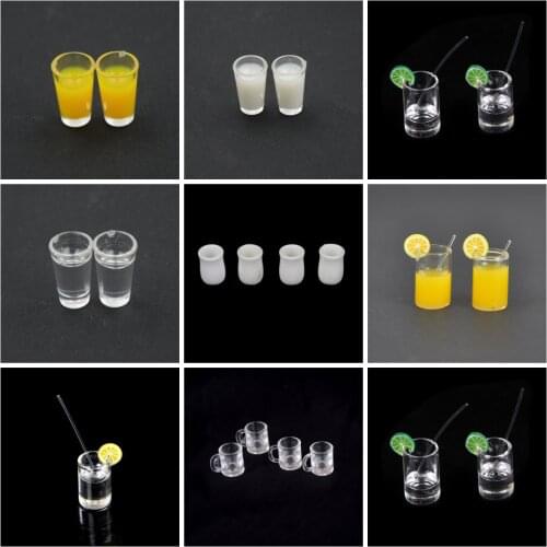 1:12 Dollhouse Resin Mini Lemon Water Cup/Orange Juice/Coffee/Tea Drink Cup Miniature Dollhouse Accessories Cups Toy Gifts