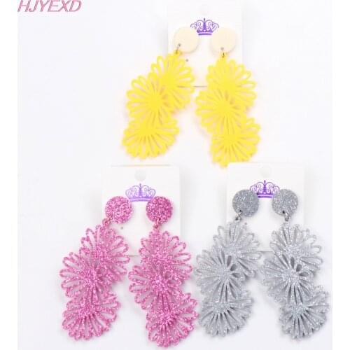 1pair) ER1091-63mm Acrylic Daisy Dangle Earrings Cute Earrings Yellow Glitter Jewelry Acrylic Earrings
