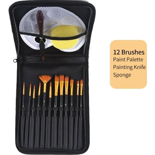 12Pcs Nylon Hair Oil Paint Brush Set For Artist Watercolor Multifunction Acrylic Fan-shaped Gouach Painting Brushes Art Supplies