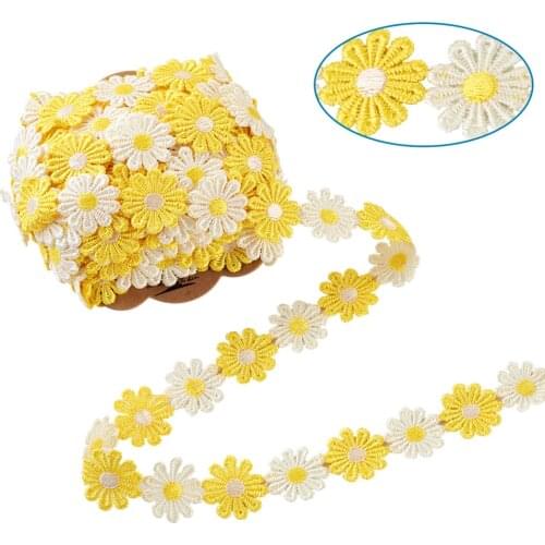 15yard/Roll Daisy Flower Polyester Lace Trim Ribbon Fabric Embroidery 25mm Lace Trimming Handmade for Sewing DIY Crafts Colorful