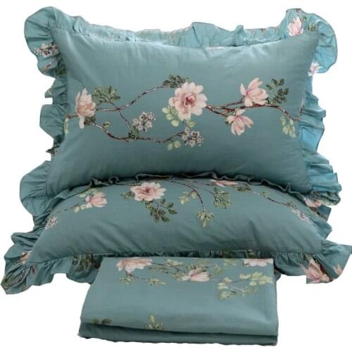 2 pcs/lot European floral cushion Luxury Lace embroidery ruffle bedding pillowcase federe cuscini letto matrimoniale cotone