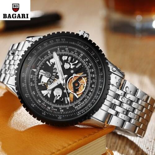 2018 Watches Men BAGARI Brand Full Steel Military Watches Mens Quartz Clock Men Business Watch Sport Waterproof WristWatch Man