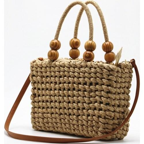 2021 Wooden Bead Straw Woven Bag New Shoulder Messenger Womens Bag Woven Bag Crossbody Hot