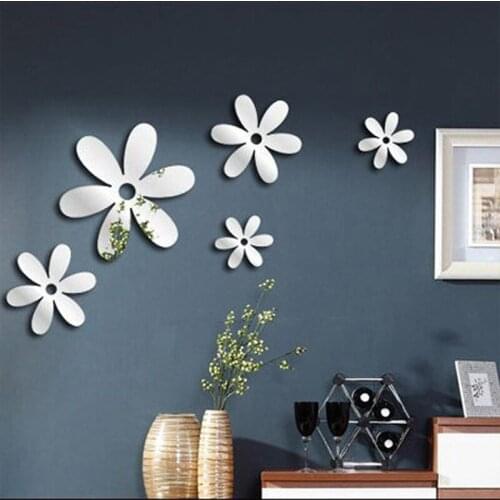 6PCs/Set DIY 3D Mirror Wall Sticker Decal Flower Acrylic TV Background Art Mural Home Decor Fridge Wall Decal Bathroom Supplies