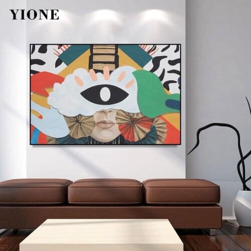 Abstract Art Painting Modern Figure Splice Woman Face with Big Eyes Canvas Print Picture Wall Poster for Living Room Home Decor