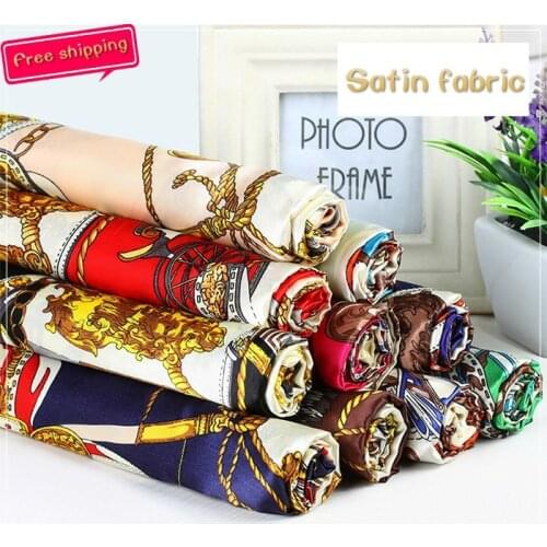 150 cm satin fabric classic chain printing fabric clothing handmade gift packaging fabric scarves scarf diy cloth