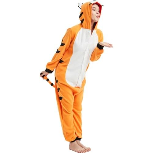 Bengal Tiger Onesie Animal Pajama Women Adult Funny Kigurumis Sleepwear Polar Fleece Overalls Halloween Birthday Suit Unisex