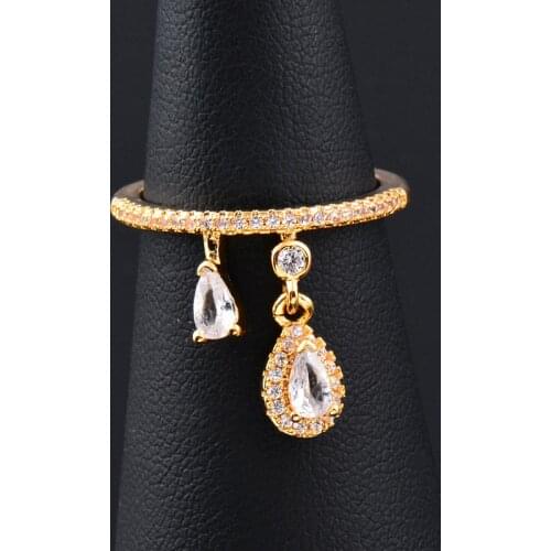 KIOOZOL Charm Fashion Teardrop Shape Crystal Pendant Micro Inlaid CZ Rose Gold Silver COlor Ring Slim Girl Mini Jewelry 648 KO5