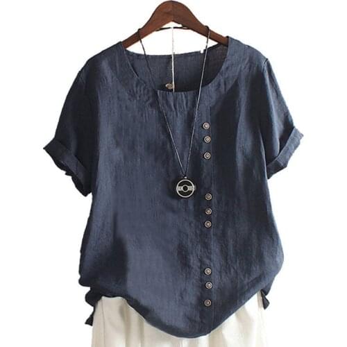 Women Spring Summer Style Blouses Shirts Lady Casual Short Sleeve O-Neck Cotton and Linen Blusas Tops ZZ0747
