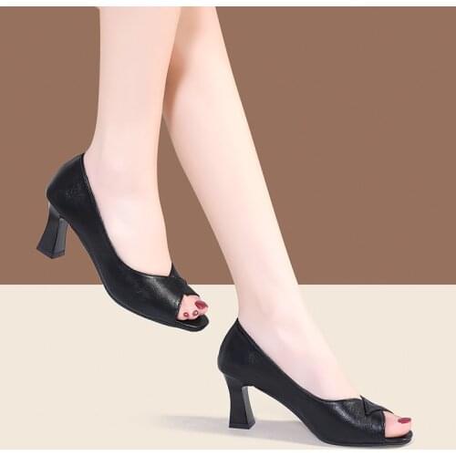 Ol Office Lady Shoes Women Peep Toe Pumps High Heels Dress Shoes Black Basic Ladies Boat Shoes zapatos mujer Spring Summer 9260G