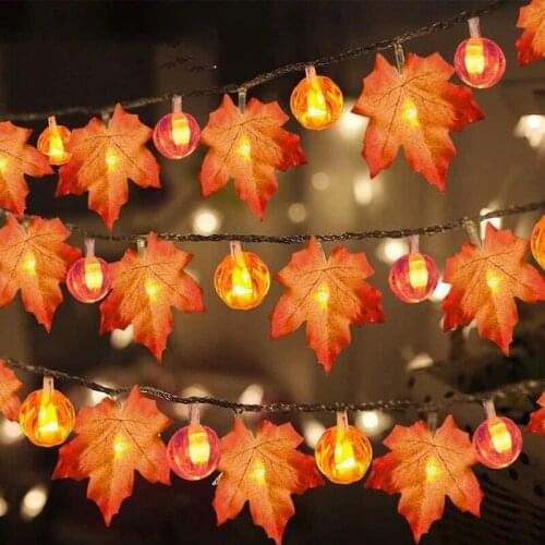 Maple Leaf Pumpkin Lantern String Halloween Decorations Thanksgiving Autumn Harvest Festival Luminous Outdoor Accessories