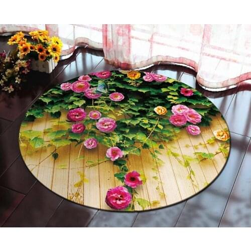 Wooden Floor Flower Clock Printed Round Carpet Living Room Computer Chair Area Rug Children Play Tent Floor Mat Cloakroom Rug