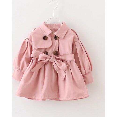 Children Jacket Autumn 2021 New Girl Jacket Washed Cotton Jacket Windbreaker 80-110 Lapel Solid Color Long-Sleeved Windbreaker