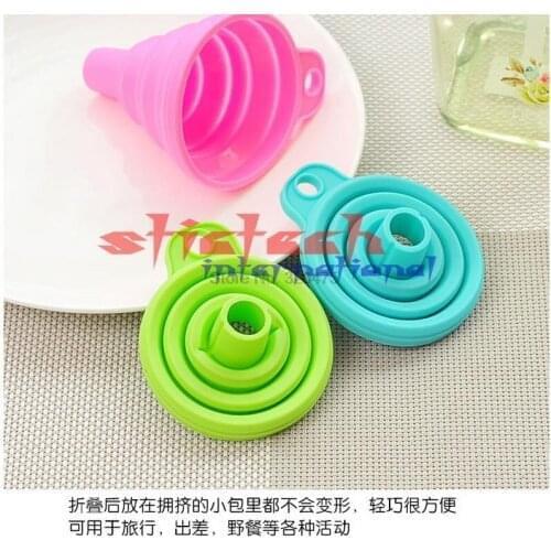 DHL 500pcs practical Mini Silicone Gel Foldable Collapsible Style Funnel Hopper Kitchen cooking tools