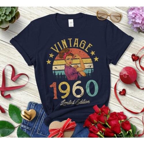 Vintage 1960 Limited Edition Retro Womens T-Shirt Funny 61st Birthday Gift Fashion Print T-shirt Casual Short Sleeve Female Tops