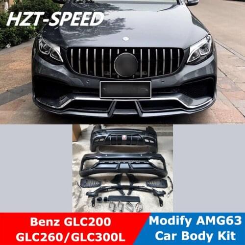 GLC WD Style PP Unpainted Front Rear Bumper Grille Exhaust Pipe Car Body Kit For Benz GLC200/260/300L Modify AMG63 Appearance