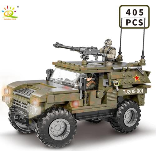 HUIQIBAO 405PCS Armored Vehicle Military Model Building Blocks City WW2 Army Off-Road Car Weapons Soldier Bricks Toys For Boys