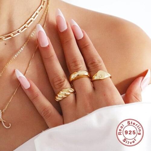 AIDE 925 Sterling Silver Glossy Wide Twist Rings For Women Girl Simple Punk Gold Color Ring Party Gift Fine Jewelry anillos