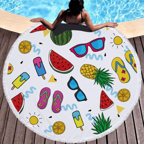 Ice Cream Watermelon Print Thick Microfiber Round Beach Towel Shower Bath Towels Bohemian Summer Circle serviette de plage ronde