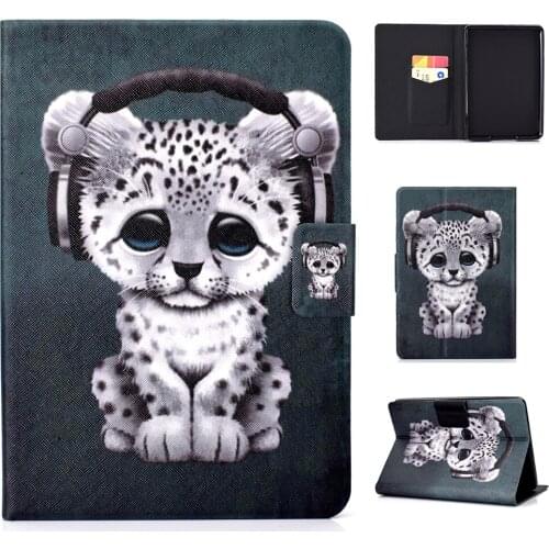 Hot Sale Durable Protective Case For New Kindle Paperwhite 4 Smart Thin Leather Flip Cover Case For Paperwhite 2018 Dog Leopard