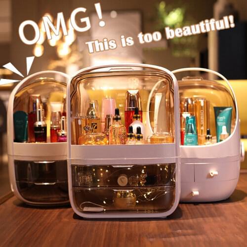 Girls Simple White Cosmetic Storage Box Desktop Large Dust-proof Household Storage Drawers Dressing Table Skin Care Storage Box
