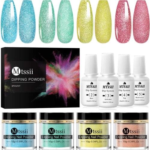 Mtssii 10g Dip Nail Powders Platinum Holograpic Dipping Glitter Decoration Lasting than UV Gel Natural Dry Without Lamp Cure