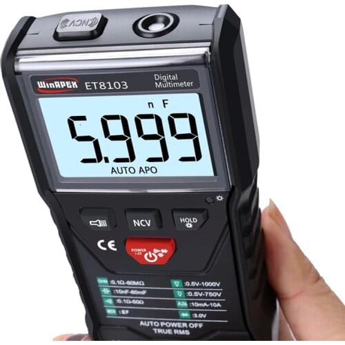 WinAPEX Portable Automatic Multimeter LCD AC/DC Digital Voltage Current Capacitance Resistance Meter Live Wire Test Flashlight