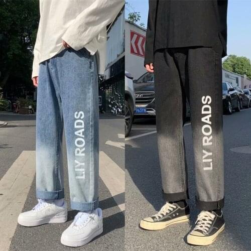 Autumn and winter trendy mens straight denim cropped trousers 2020 Korean version of the trend gradient Japanese trendy casual
