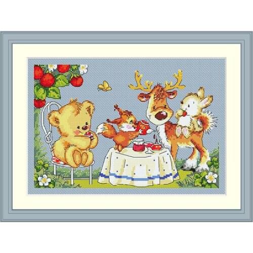 Fishxx Cross Stitch Kit A3273 Squirrel Fawn Dining Restaurant Decoration Painting Precision Printing