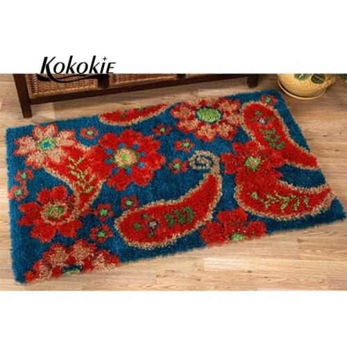 Latch hook kits flowers large printed canvas yarn carpet diy latch hook rug kits carpet embroidery carpet diy rug Needlework